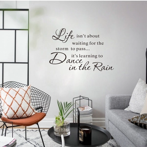 Vinilo decorativo de pared con frases inspiradoras en letras negras para salón moderno