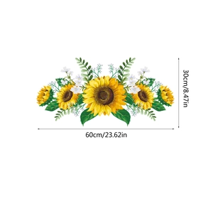 Floral sunflower wall decals with green leaves and dimensions 60cm by 30cm for home decor