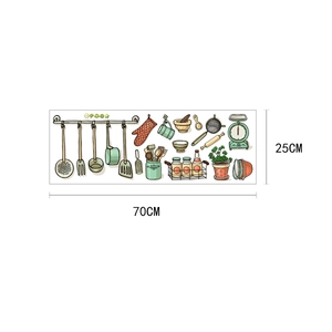 Stickers muraux cuisine créatifs avec ustensiles vert menthe 70x25cm