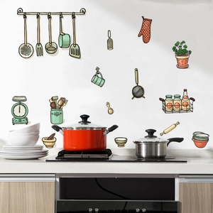 Stickers Muraux Ustensiles de Cuisine Dessin Animé Autocollants en PVC Amovibles pour Décoration de Cuisine et Salle à Manger