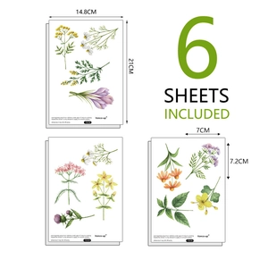 Set of 6 sheets minimalist botanical wall stickers with colorful hand-painted flower designs