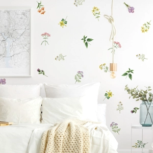 Ins style floral wall stickers featuring watercolor wild flowers for bedroom decor