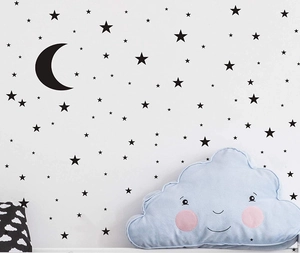 Creative black moon and stars DIY wall decals for kids room and nursery decoration
