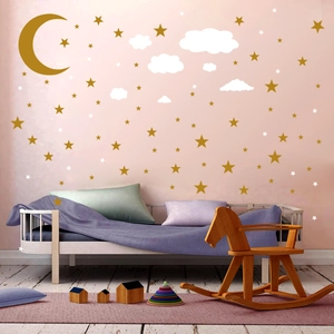 Moon Stars And Clouds Wall Stickers For Kids Room Nursery Decor PVC DIY Removable Celestial Wall Decals Three Sheets Set
