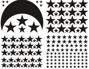 Detail view of DIY wall sticker set with black moon and assorted star patterns