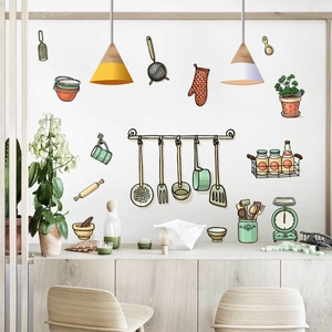 Stickers muraux cuisine avec ustensiles dessinés pour une décoration intérieure créative