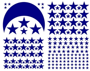 Detailed view of dark blue moon and stars wall stickers in a organized flat layout