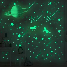 Autocollants muraux fluorescents avec Saturne et licornes pour chambre d'enfant