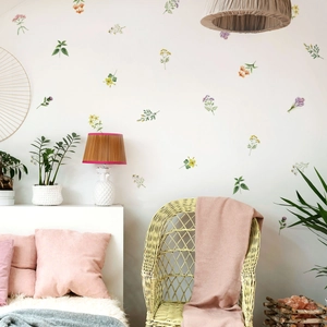 Floral wall decals with hand-painted greenery for elegant living room wall decoration