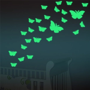 Luminous green butterfly wall stickers glowing in the dark for bedroom decoration