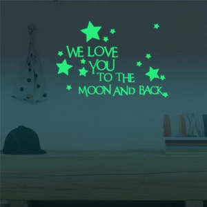 Glow in the dark wall stickers featuring stars and We Love You To The Moon And Back text