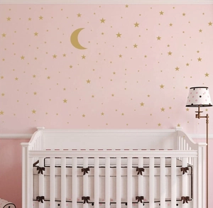 Creative champagne gold moon and stars wall stickers for nursery and kids room decor