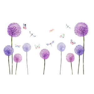 Stickers muraux pissenlits violets et papillons pour décoration de salon et chambre