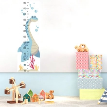 Stickers muraux toise enfant avec dinosaure bleu et décorations de coraux marins