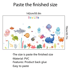 Cartoon underwater world sea life wall stickers with whale shark and turtle for kids rooms