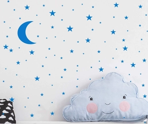 Creative blue star and moon wall stickers set for DIY nursery room decoration