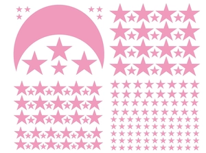 Detailed set of pink star and moon wall decals for children's room DIY wall decoration