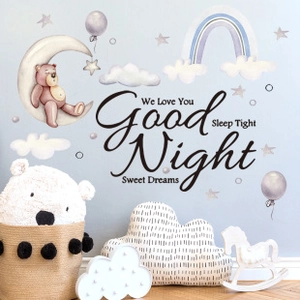 Détail de stickers muraux aquarelle avec ours et étoiles pour chambre d'enfant