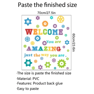 Vinilo decorativo de engranajes de colores con frases en PVC, tamaño 70x60cm