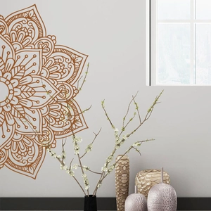 Brown mandala lotus wall sticker for living room with bohemian zen decorative patterns