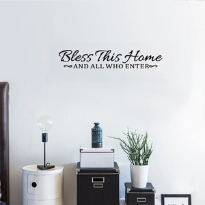 Adesivo da Parete Bless This Home Nero PVC Citazione Sticker Moderno Minimalista Soggiorno Decorazione Murale