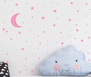 Pink star and moon wall stickers DIY decals for kids bedroom and nursery decor