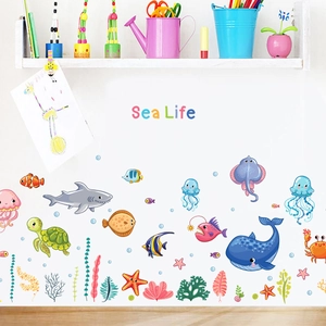Cartoon Ocean Animal Wall Sticker Sea Life Theme Waterproof PVC Removable Decal For Children Nursery Room Bedroom Wall Decor