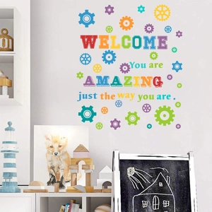 Pegatinas de pared de engranajes coloridos con frases motivadoras para niños