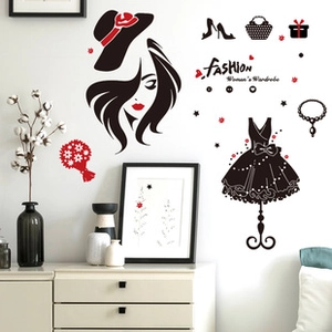 Détails de stickers muraux mode avec silhouettes de femmes élégantes en noir et rouge chic