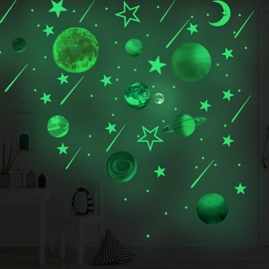 Luminous Solar System Wall Stickers Glow In The Dark Planets Stars Moon Decals For Kids Room Bedroom Home Ceiling Decor