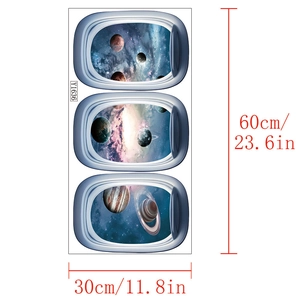 Pack de 3 vinilos de ventana de avión con vista al espacio y planetas, 60 cm por 30 cm