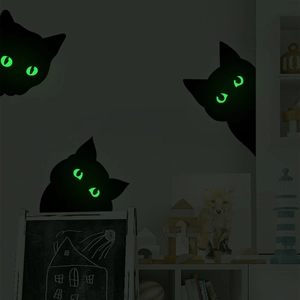 Adesivi murali gatto nero fluorescente con occhi verdi luminosi per la decorazione