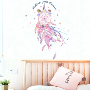 Dreamcatcher unicorn wall stickers in macaron colors for bedroom wall decor