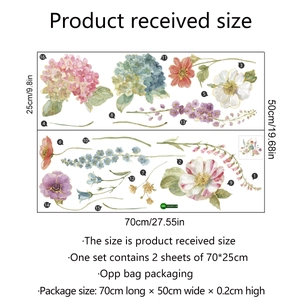Detail view of watercolor flower wall stickers set with hydrangea and peony PVC decals
