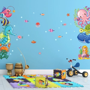 Stickers muraux océan avec baleine et sirène pour déco de chambre d'enfant