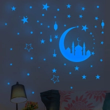 Luminous blue moon and stars wall stickers set glowing in the dark bedroom