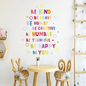 Adesivi murali arcobaleno BE KIND BE BRAVE per cameretta bimbi e decorazione
