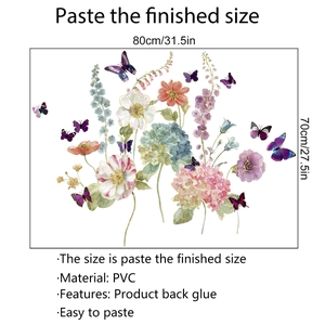 Detailed view of PVC wall stickers showing floral patterns and butterflies in 80x70cm size