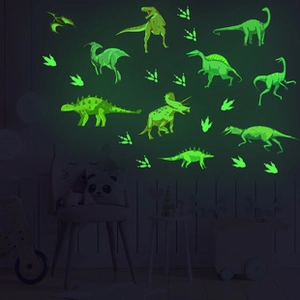 Glow in the dark dinosaur wall stickers with various species for kids bedroom decor