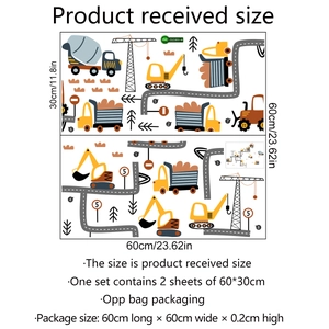 Detailed sheet size of 60x30cm showing cartoon construction vehicle PVC wall stickers