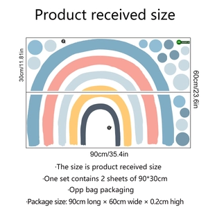 Maßangaben für Regenbogen-Wandsticker mit Abmessungen von 90x60 cm in OPP-Verpackung