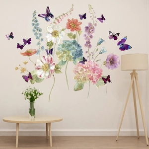 Elegant floral and butterfly wall decals set for living room and bedroom home decoration