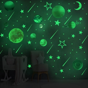 Glow in the dark moon and stars wall stickers for luminous kids bedroom ceiling decor