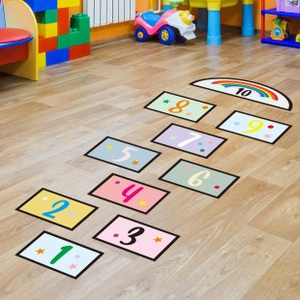 Colorful rainbow hopscotch floor stickers with numbers 1 to 10 for kids room