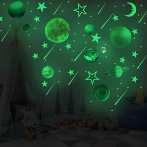 Luminous glow-in-the-dark stars and planets wall stickers for kids bedroom ceiling