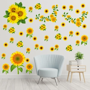 Sunflower wall stickers set for living room decor with bright yellow floral PVC decals
