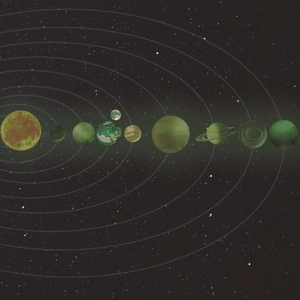 Glow in the dark solar system wall stickers featuring planets in starry deep space