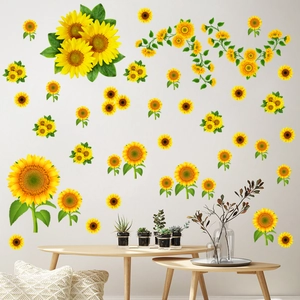 Sunflower Wall Stickers PVC Waterproof Floral DIY Home Decor For Living Room Bedroom Kids Room Sunflower Decals Ornament