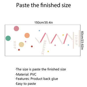 Size chart for self-adhesive PVC kids game floor decal showing 150x60cm dimensions