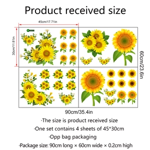 Detail showing 45x30cm sunflower wall stickers and 90x60cm DIY size dimensions